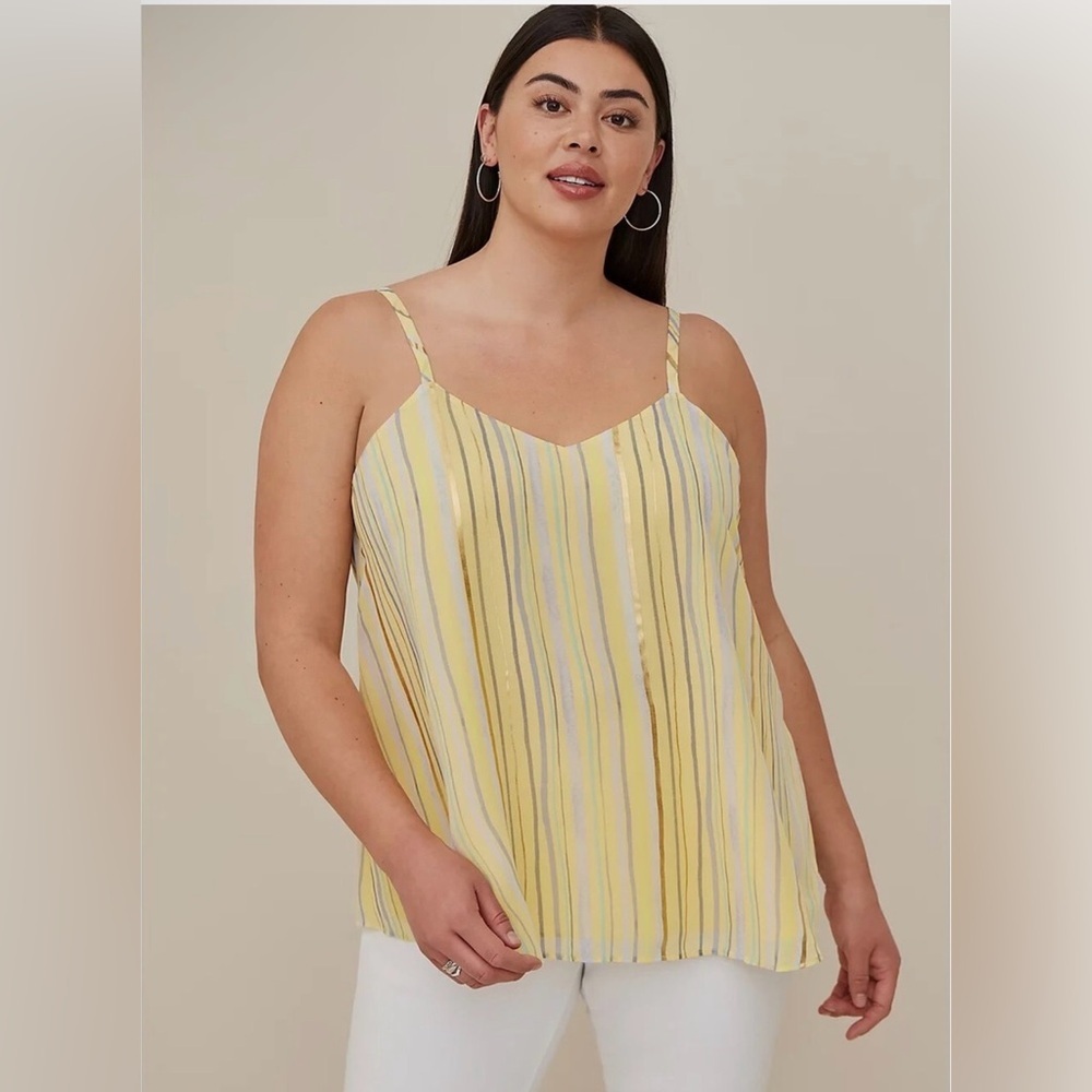 TORRID 1 Womens Sophie Chiffon Lined Flowy Yellow Cami Tank Gold Metallic